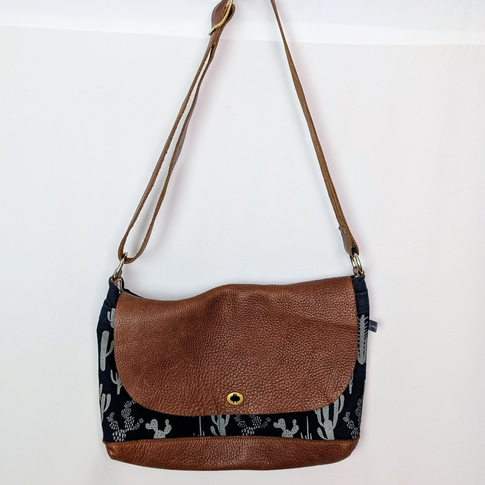 Hand Made Appetite Cactus Novelty Print Leather Canvas Purse Messenger Big Bag